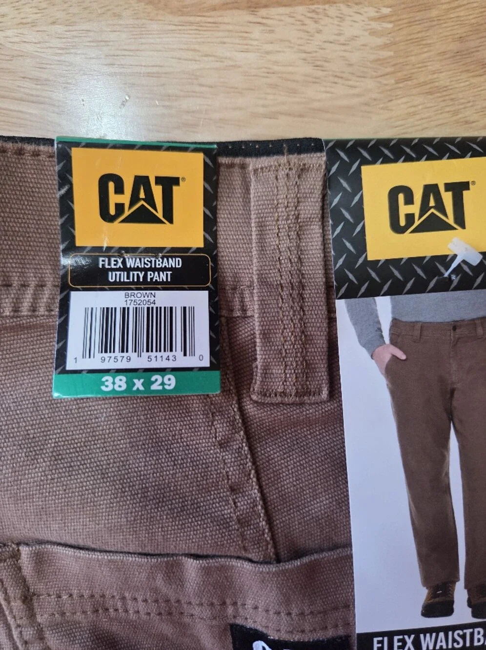 CAT Flex Waistband Utility Pants Mens 38x29 Brown Canvas Work Pants New With Tag